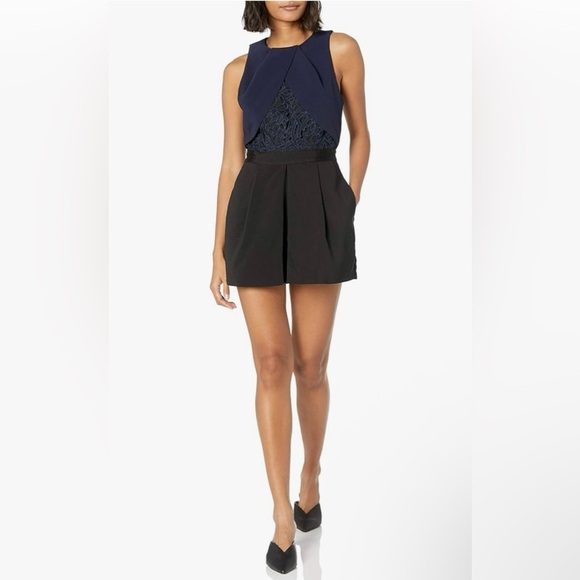 Adelyn Rae Sasha Black / Navy Blue Sleeveless Romper with Lace- Size Small - Picture 2 of 9